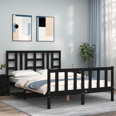 vidaXL Rám postele s čelem černý 140 x 190 cm masivní dřevo