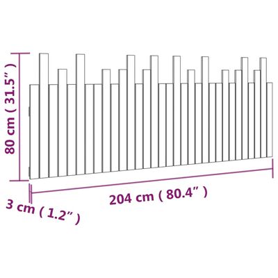 vidaXL Nástěnné čelo postele šedé 204 x 3 x 80 cm masivní borové dřevo