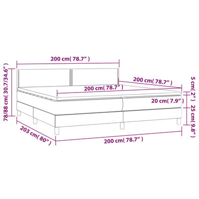 vidaXL Box spring postel s matrací a LED světle šedá 200x200 cm textil