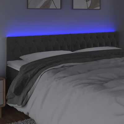 vidaXL Čelo postele s LED tmavě šedé 180 x 7 x 78/88 cm samet