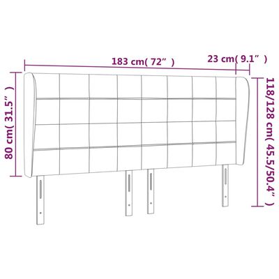 vidaXL Čelo postele typu ušák tmavě šedé 183x23x118/128 cm samet