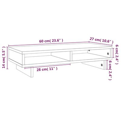 vidaXL Stojan na monitor bílý 60x27x14 cm masivní borové dřevo