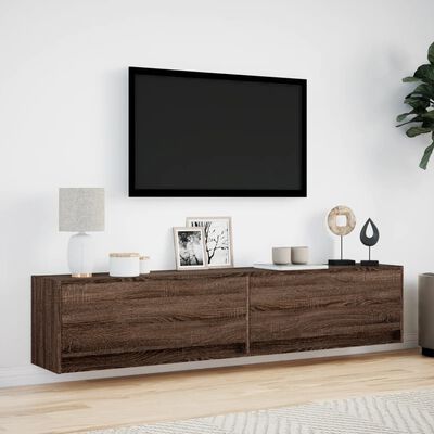 vidaXL Nástěnná TV skříňka s LED hnědý dub 180 x 31 x 38 cm