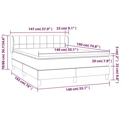 vidaXL Box spring postel s matrací tmavě modrá 140x190 cm samet