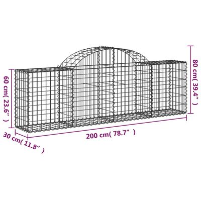 vidaXL Klenuté gabionové koše 2 ks 200x30x60/80 cm pozinkované železo