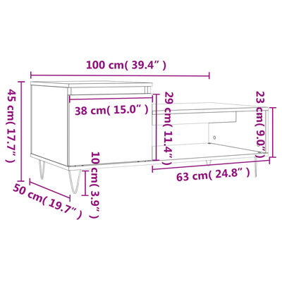 vidaXL Konferenční stolek dub sonoma 100 x 50 x 45 cm kompozitní dřevo