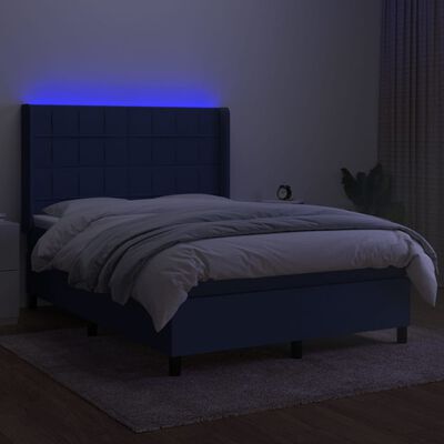 vidaXL Box spring postel s matrací a LED modrá 140x200 cm textil