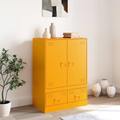 vidaXL Highboard hořčicově žlutý 67 x 39 x 95 cm ocel