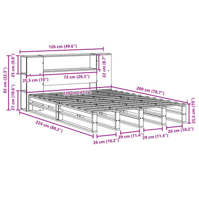 vidaXL Postel s knihovnou bez matrace bílá 120 x 200 cm masivní dřevo