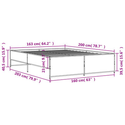 vidaXL Rám postele kouřový dub 160 x 200 cm kompozitní dřevo a kov