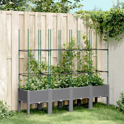 vidaXL Zahradní truhlík s treláží světle šedý 160 x 40 x 142,5 cm PP