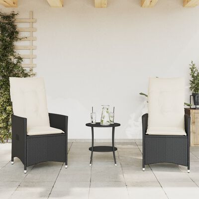 vidaXL 3dílný bistro set s poduškami černý polyratan