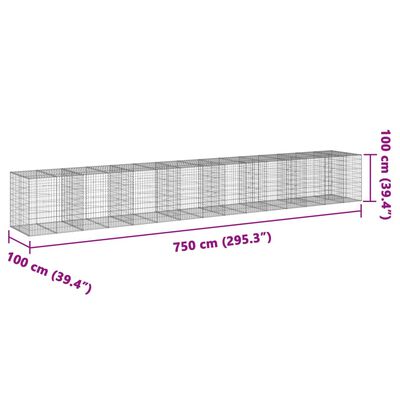 vidaXL Gabionový koš s víkem 750 x 100 x 100 cm pozinkované železo