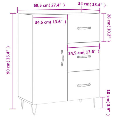 vidaXL Příborník betonově šedý 69,5 x 34 x 90 cm kompozitní dřevo