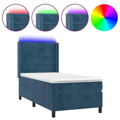 vidaXL Box spring postel s matrací a LED tmavě modrá 100x200 cm samet