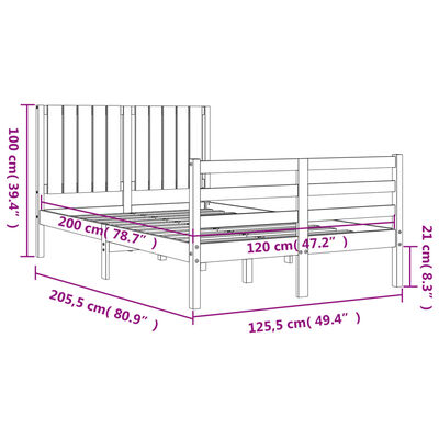 vidaXL Rám postele s čelem černý 120 x 200 cm masivní dřevo