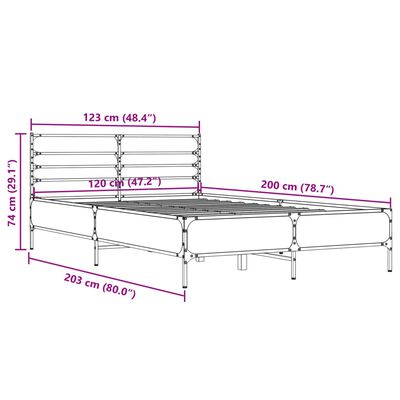 vidaXL Rám postele dub sonoma 120 x 200 cm kompozitní dřevo a kov