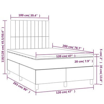 vidaXL Box spring postel s matrací tmavě šedá 120 x 200 cm samet