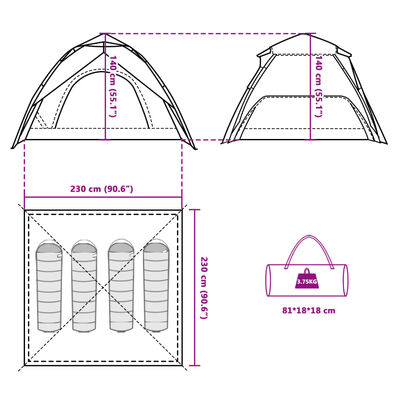 vidaXL Kempingový stan kupole pro 4 osoby modrý rychloupínací