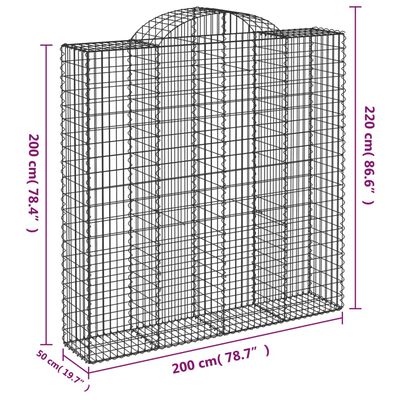 vidaXL Klenuté gabionové koše 15ks 200x50x200/220cm pozinkované železo