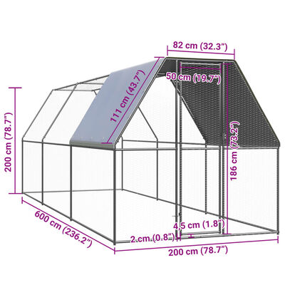 vidaXL Klec pro kuřata 2 x 6 x 2 m pozinkovaná ocel