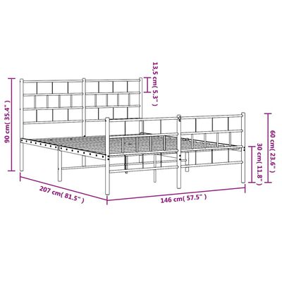 vidaXL Kovový rám postele s hlavovým a nožním čelem bílý 140 x 200 cm