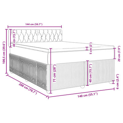 vidaXL Box spring postel s matrací světle šedá 140x200 cm samet