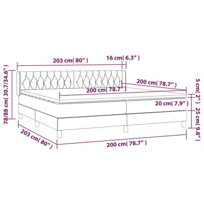 vidaXL Box spring postel s matrací tmavě šedá 200x200 cm samet