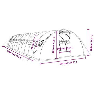 vidaXL Skleník s ocelovým rámem bílý 48 m² 12 x 4 x 2 m