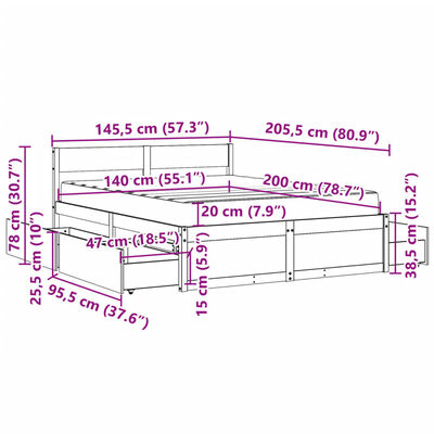 vidaXL Postel se zásuvkami a matrací bílá 140x200 cm masivní borovice