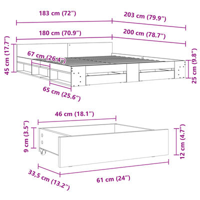 vidaXL Rám postele se zásuvkami dub sonoma 180x200 cm kompozitní dřevo