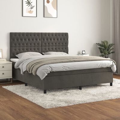 vidaXL Box spring postel s matrací tmavě šedá 180x200 cm samet