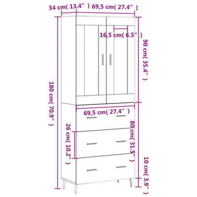 vidaXL Skříň highboard betonově šedá 69,5x34x180 cm kompozitní dřevo