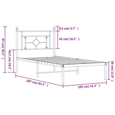 vidaXL Kovový rám postele s čelem černý 100 x 200 cm