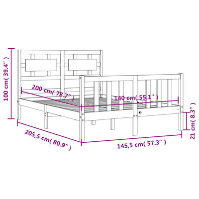 vidaXL Rám postele s čelem bílý 140 x 200 cm masivní dřevo