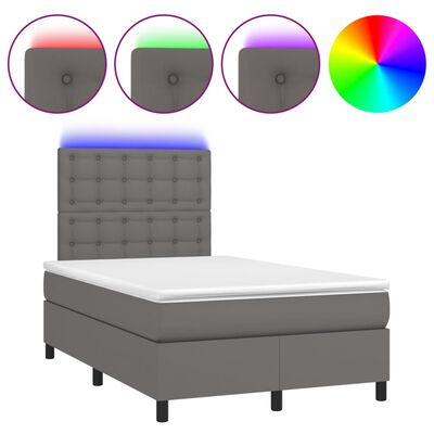 vidaXL Box spring postel s matrací a LED šedá 120x200 cm umělá kůže