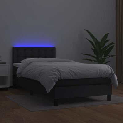 vidaXL Box spring postel s matrací a LED černá 90x200 cm umělá kůže