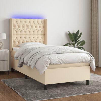 vidaXL Box spring postel s matrací a LED krémová 90x190 cm textil