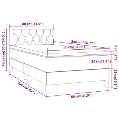 vidaXL Box spring postel s matrací a LED světle šedá 80 x 200 cm samet