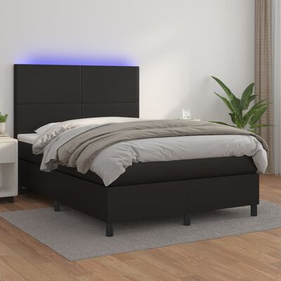 vidaXL Box spring postel s matrací a LED černá 140x200 cm umělá kůže