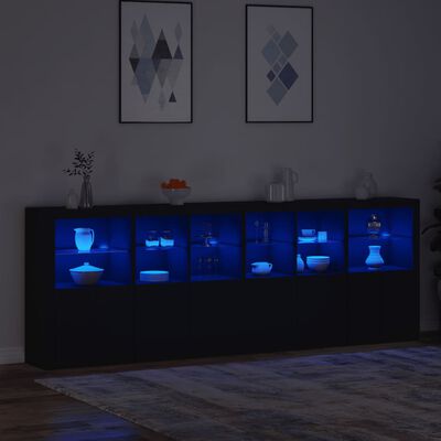 vidaXL Příborník s LED osvětlením černý 283 x 37 x 100 cm