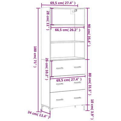 vidaXL Skříň highboard bílá 69,5 x 34 x 180 cm kompozitní dřevo