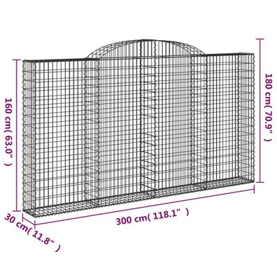 vidaXL Klenuté gabionové koše 2 ks 300x30x160/180cm pozinkované železo