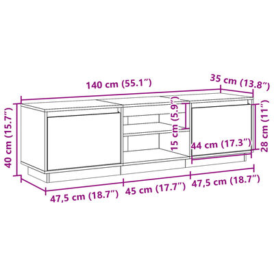 vidaXL TV skříňka voskově hnědá 140 x 35 x 40 cm masivní borové dřevo