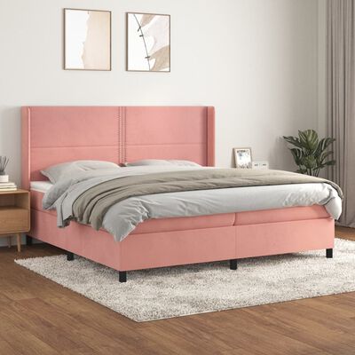 vidaXL Box spring postel s matrací růžová 200x200 cm samet