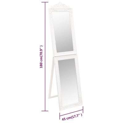 vidaXL Volně stojící zrcadlo bílé 45 x 180 cm
