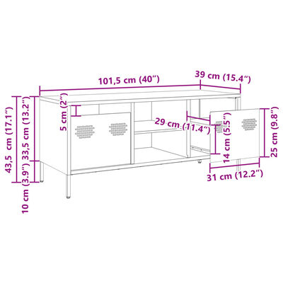 vidaXL TV skříňka olivově zelená 101,5 x 39 x 43,5 cm ocel