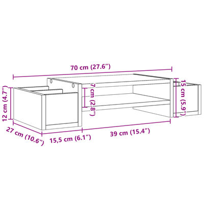 vidaXL Stojan na monitor s úložným prostorem hnědý dub 70x27x15 cm