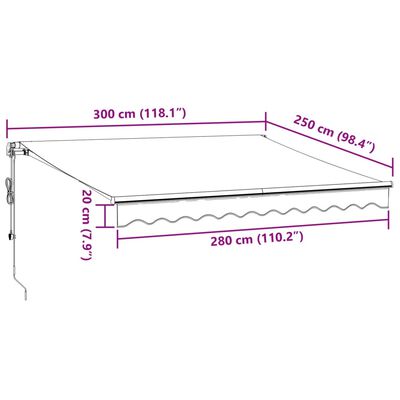 vidaXL Automatická zatahovací markýza s LED burgundská 300 x 250 cm