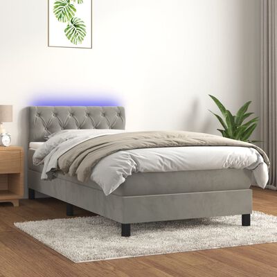 vidaXL Box spring postel s matrací a LED světle šedá 80 x 200 cm samet